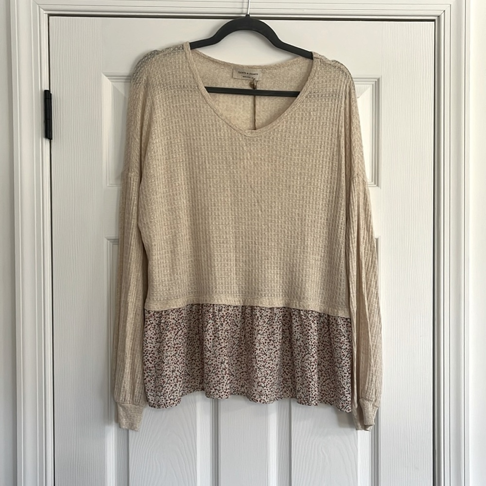 NWT Saints & Hearts long sleeve floral waffle knit top